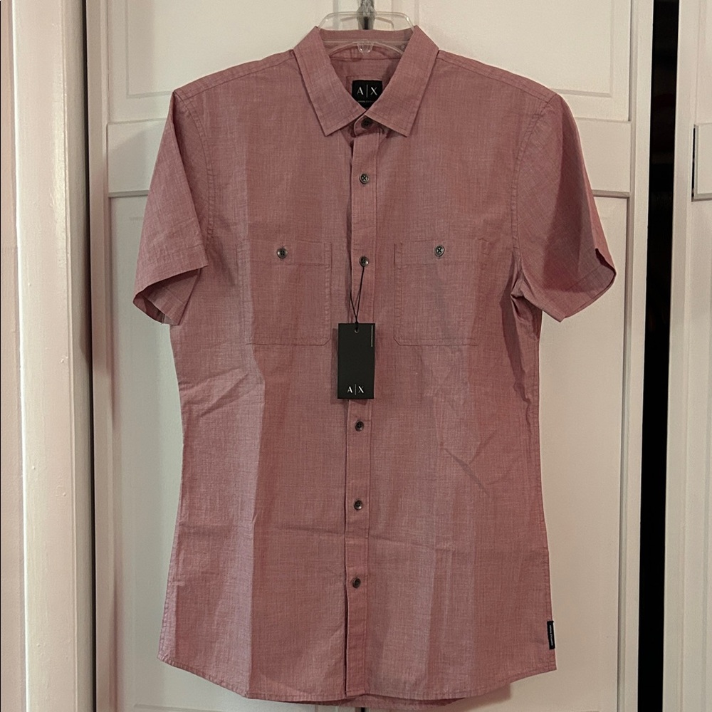 A/X Armani Exchange Short Sleeve Button-Up Shirt in Dusty Rose